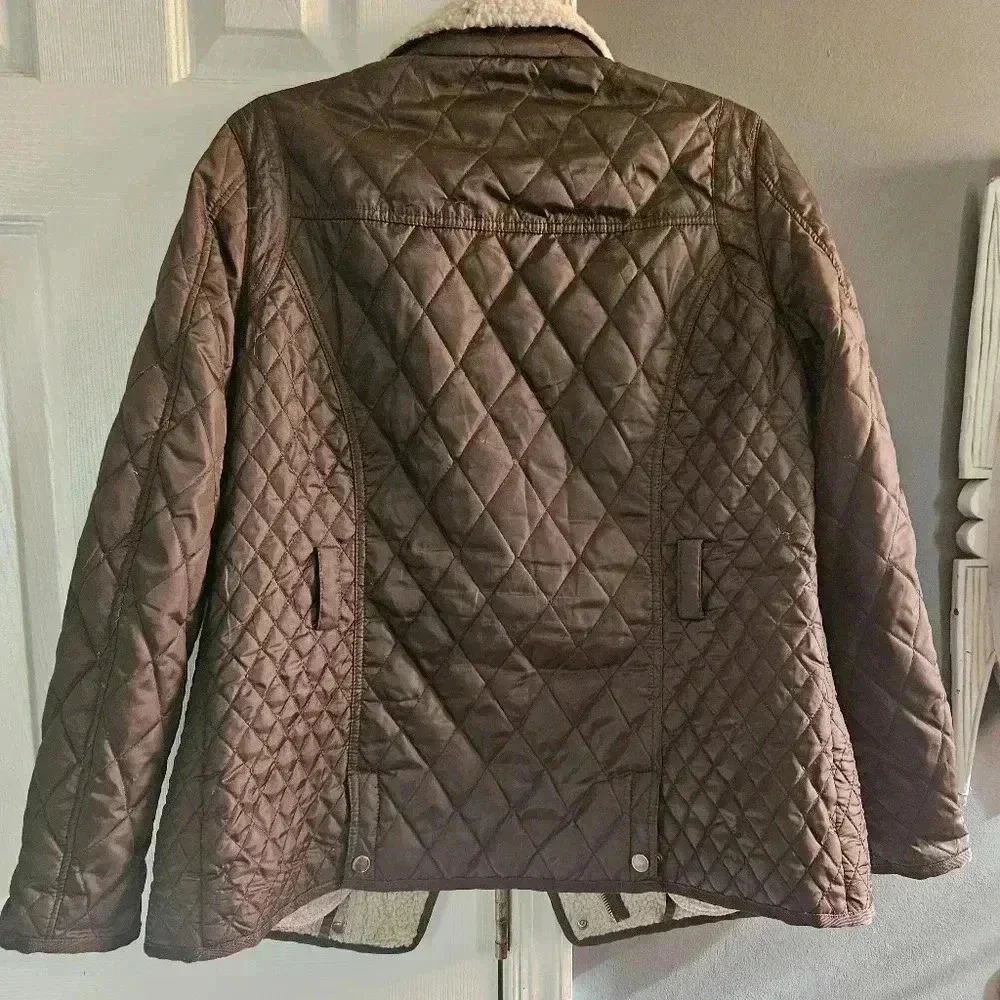 Sam Edelman Quilted Shearling Trim Zip Up Coat Women (M)